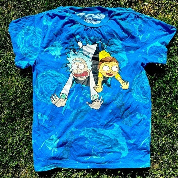 Rick & Morty Adult Swim Blue Alien Space Graphic Short Sleeve T Shirt Rare - Picture 1 of 5